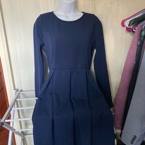 Navy dress with zip back and pockets